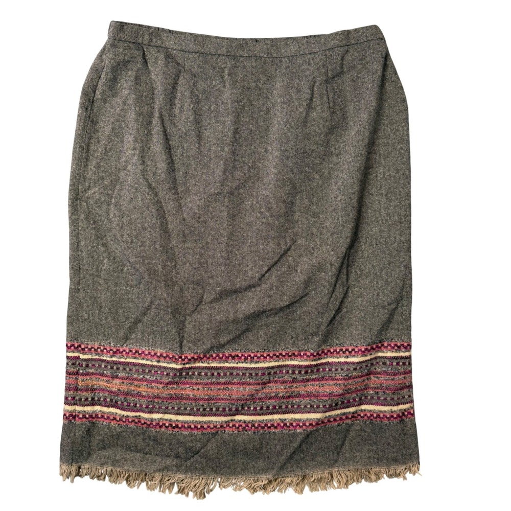 Vintage Aztec Midi Pencil Skirt Plus Size 18W Fringe Hem Southwestern Tribal